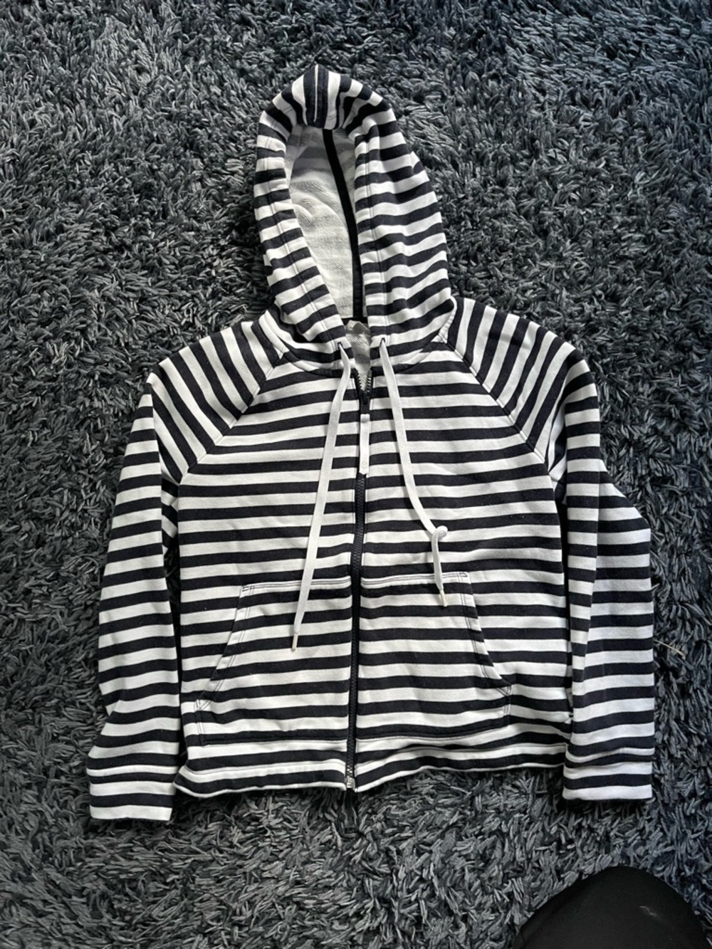 Talbots Black & White Striped Zip Hoodie